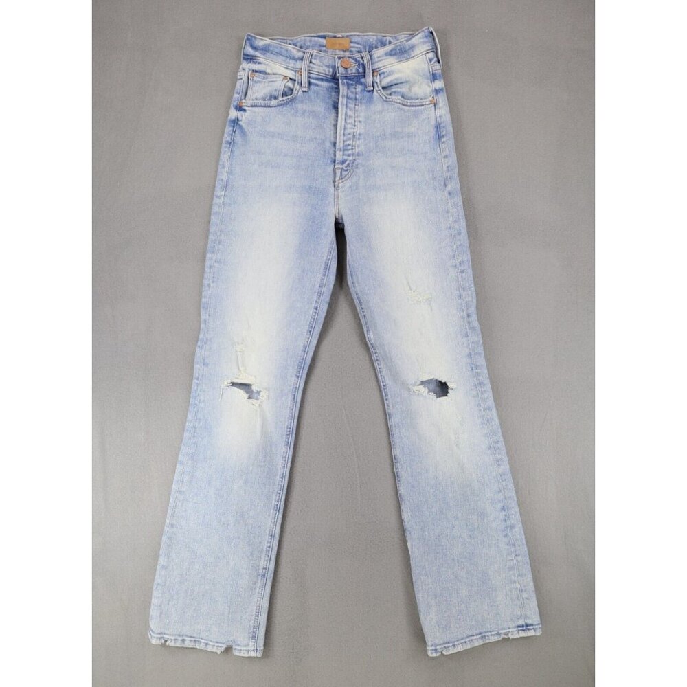 MOTHER Blue Ankle Cropped Jeans with Distressed Details